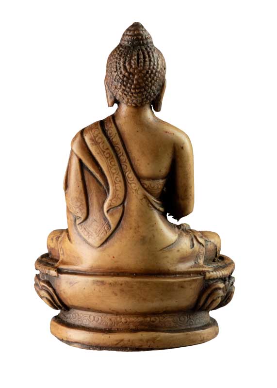 Statue Bouddha Amoghasiddhi Abhaya Mudra – Résine beige artisanale du Népal