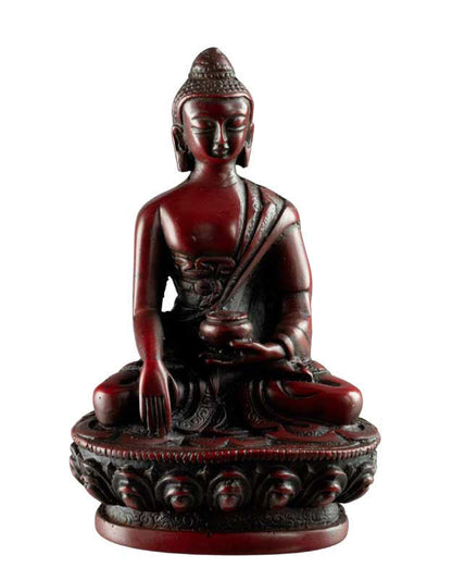 Statue Bouddha Shakyamuni Bhumisparsha Mudra – Résine bordeaux artisanale du Népal 11,3 cm