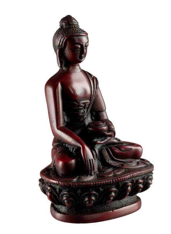 Statue Bouddha Shakyamuni Bhumisparsha Mudra – Résine bordeaux artisanale du Népal 11,3 cm