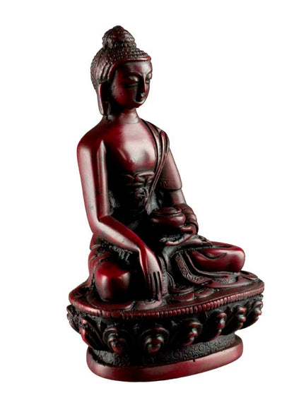 Statue Bouddha Shakyamuni Bhumisparsha Mudra – Résine bordeaux artisanale du Népal 11,3 cm