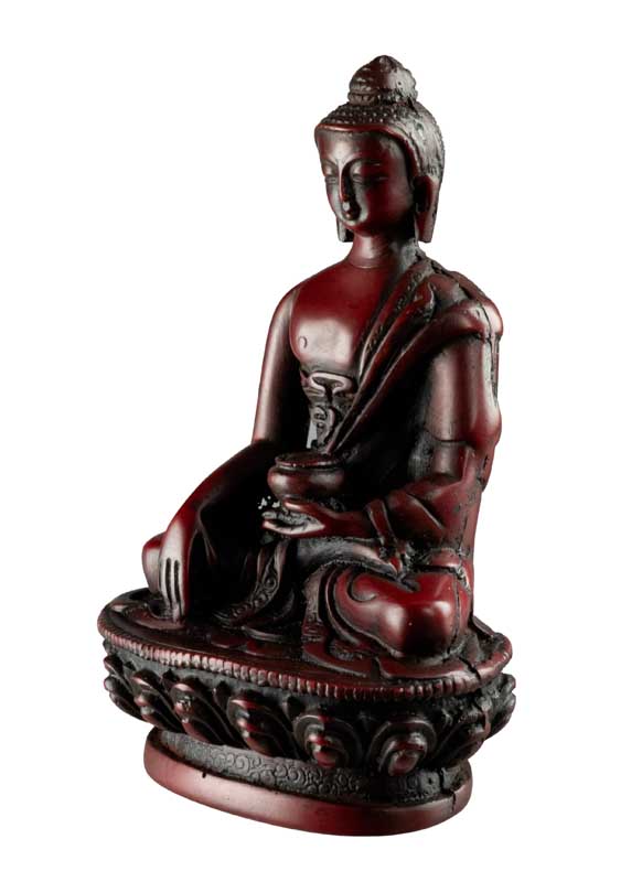 Statue Bouddha Shakyamuni Bhumisparsha Mudra – Résine bordeaux artisanale du Népal 11,3 cm