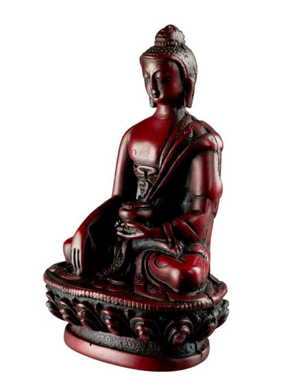Statue Bouddha Shakyamuni Bhumisparsha Mudra – Résine bordeaux artisanale du Népal 11,3 cm