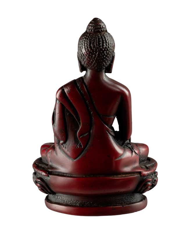 Statue Bouddha Shakyamuni Bhumisparsha Mudra – Résine bordeaux artisanale du Népal 11,3 cm