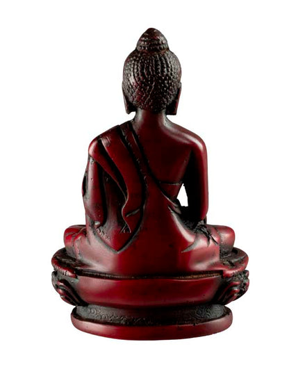 Statue Bouddha Shakyamuni Bhumisparsha Mudra – Résine bordeaux artisanale du Népal 11,3 cm