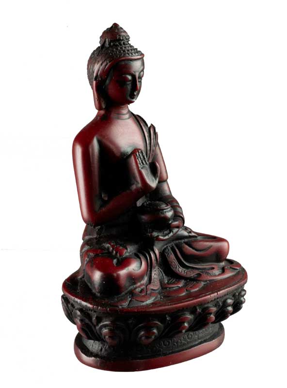 Statue Bouddha Amoghasiddhi Abhaya Mudra – Résine bordeaux artisanale du Népal