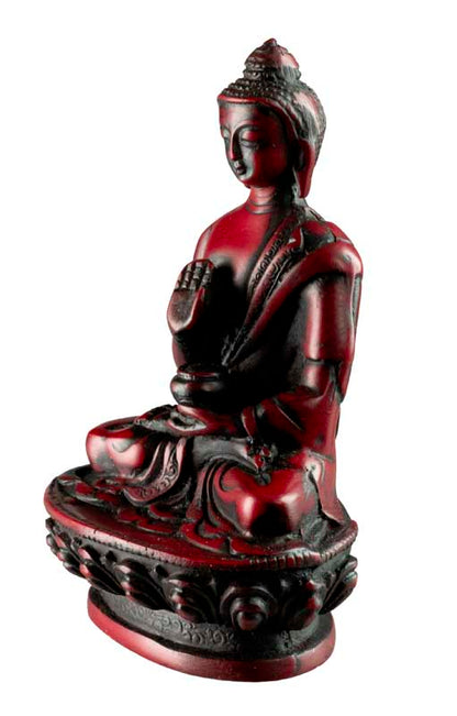 Statue Bouddha Amoghasiddhi Abhaya Mudra – Résine bordeaux artisanale du Népal