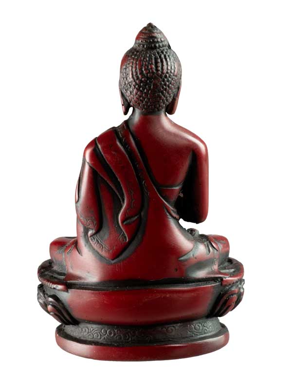 Statue Bouddha Amoghasiddhi Abhaya Mudra – Résine bordeaux artisanale du Népal
