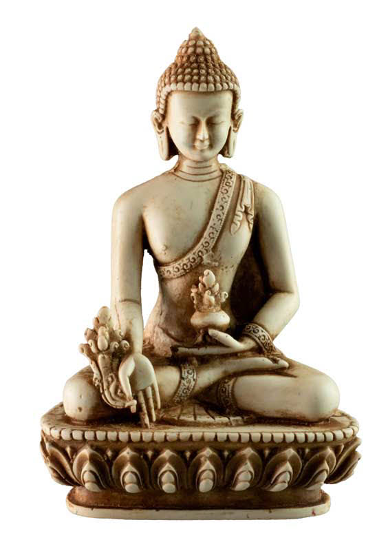 Statue Bouddha Médecine Varada Mudra en Résine Blanc Antique 13,5 cm – Artisanat Népalais
