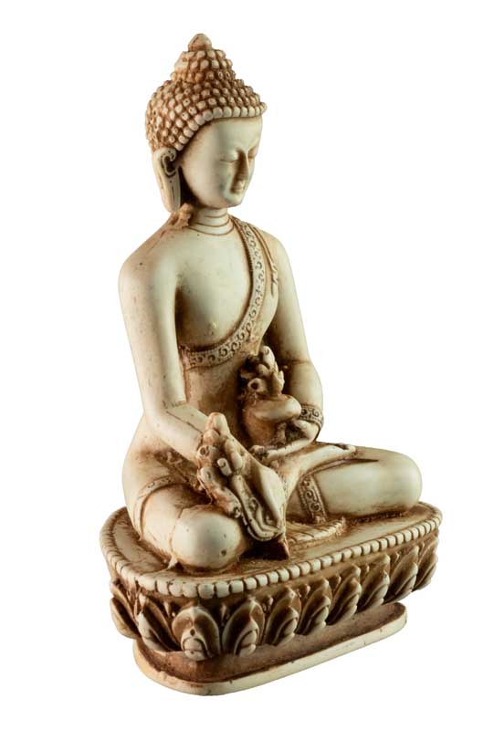 Statue Bouddha Médecine Varada Mudra en Résine Blanc Antique 13,5 cm – Artisanat Népalais