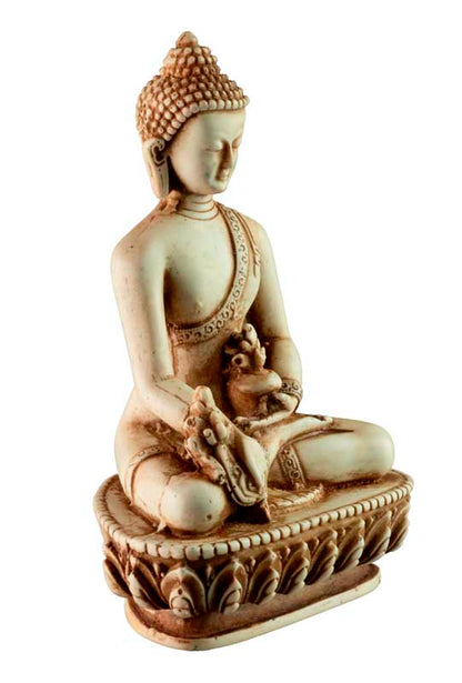 Statue Bouddha Médecine Varada Mudra en Résine Blanc Antique 13,5 cm – Artisanat Népalais