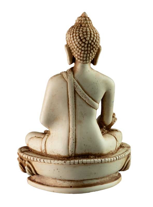 Statue Bouddha Médecine Varada Mudra en Résine Blanc Antique 13,5 cm – Artisanat Népalais