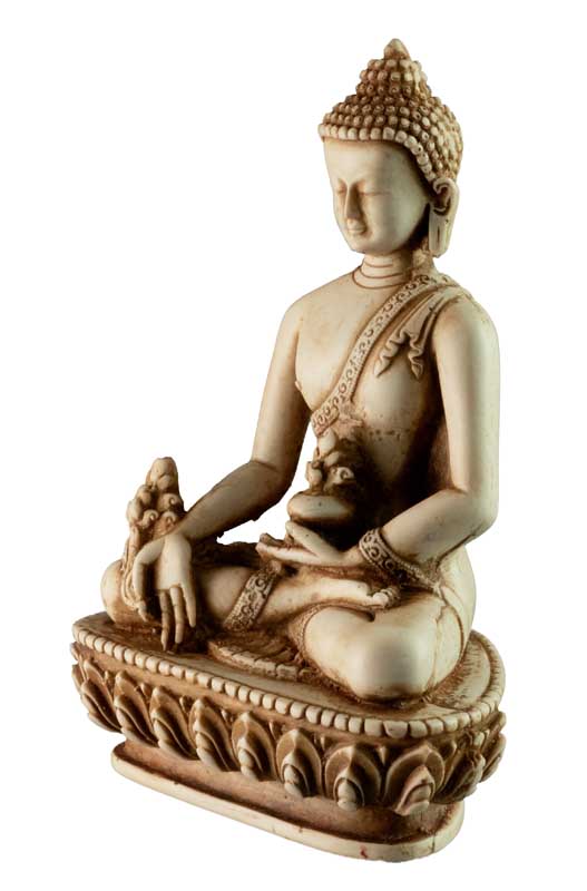 Statue Bouddha Médecine Varada Mudra en Résine Blanc Antique 13,5 cm – Artisanat Népalais