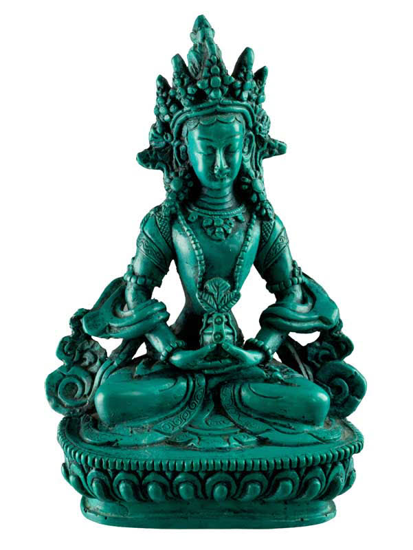 Statue Bouddha Amitayus de Longue Vie – Résine turquoise artisanale du Népal 14,5 cm