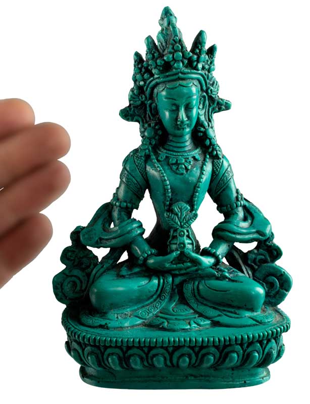 Statue Bouddha Amitayus de Longue Vie – Résine turquoise artisanale du Népal 14,5 cm