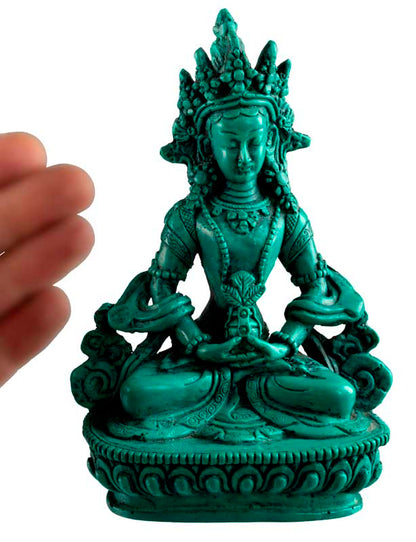 Statue Bouddha Amitayus de Longue Vie – Résine turquoise artisanale du Népal 14,5 cm