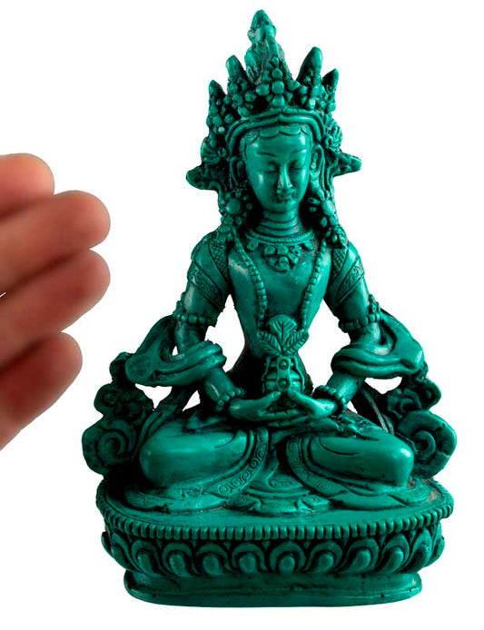 Statue Bouddha Amitayus de Longue Vie – Résine turquoise artisanale du Népal 14,5 cm