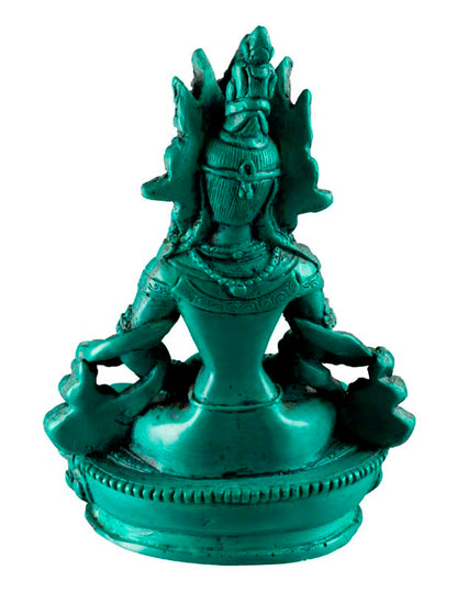 Statue Bouddha Amitayus de Longue Vie – Résine turquoise artisanale du Népal 14,5 cm