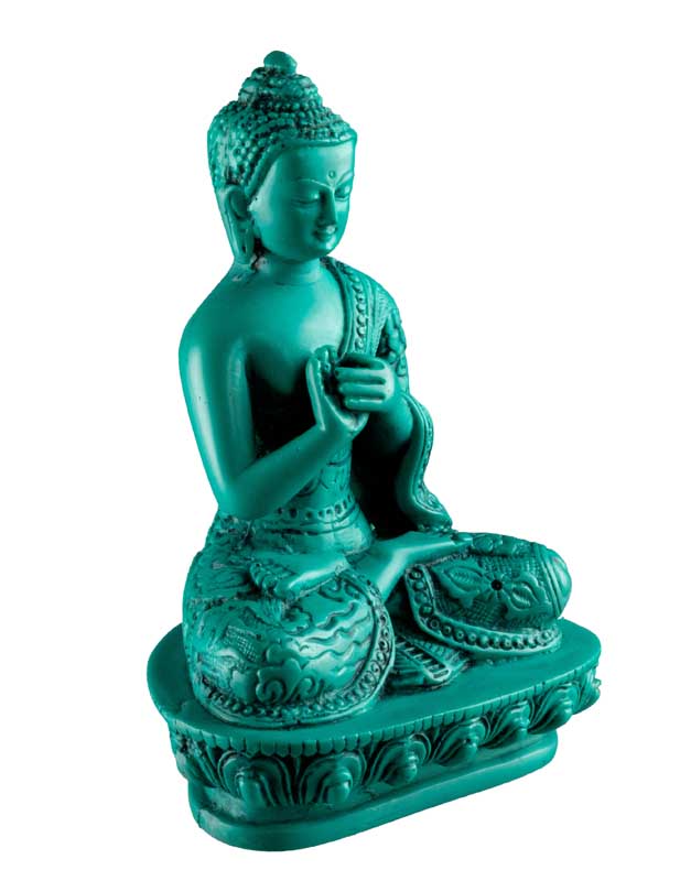 Statue Bouddha Vairocana Dharmachakra Mudra en Résine Turquoise – Artisanat du Népal