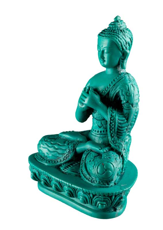 Statue Bouddha Vairocana Dharmachakra Mudra en Résine Turquoise – Artisanat du Népal