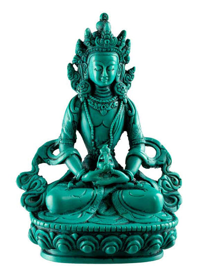 Statue Bouddha Amitayus de Longue Vie – Résine turquoise artisanale du Népal 14,5 cm