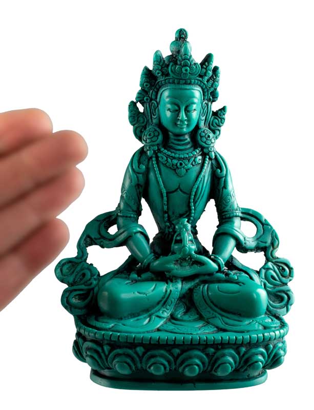 Statue Bouddha Amitayus de Longue Vie – Résine turquoise artisanale du Népal 14,5 cm