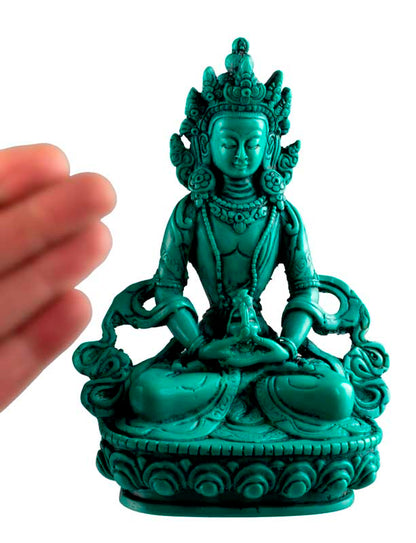 Statue Bouddha Amitayus de Longue Vie – Résine turquoise artisanale du Népal 14,5 cm
