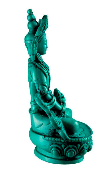 Statue Bouddha Amitayus de Longue Vie – Résine turquoise artisanale du Népal 14,5 cm