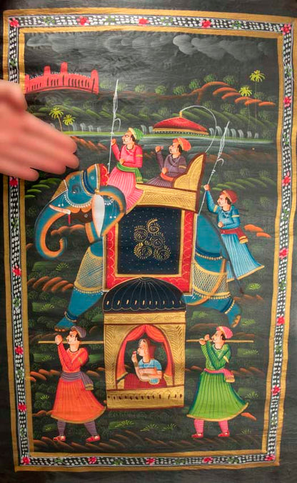 Peinture Moghole Pichwai Indienne – Procession Royale du Maharaja