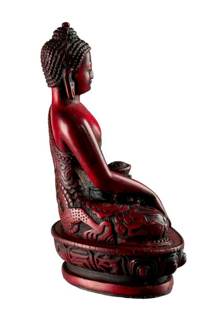 Statue Bouddha Sakyamuni Bhumisparsha Mudra – Résine bordeaux artisanale du Népal 13,5 cm