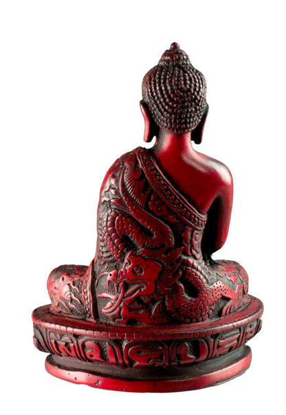 Statue Bouddha Sakyamuni Bhumisparsha Mudra – Résine bordeaux artisanale du Népal 13,5 cm