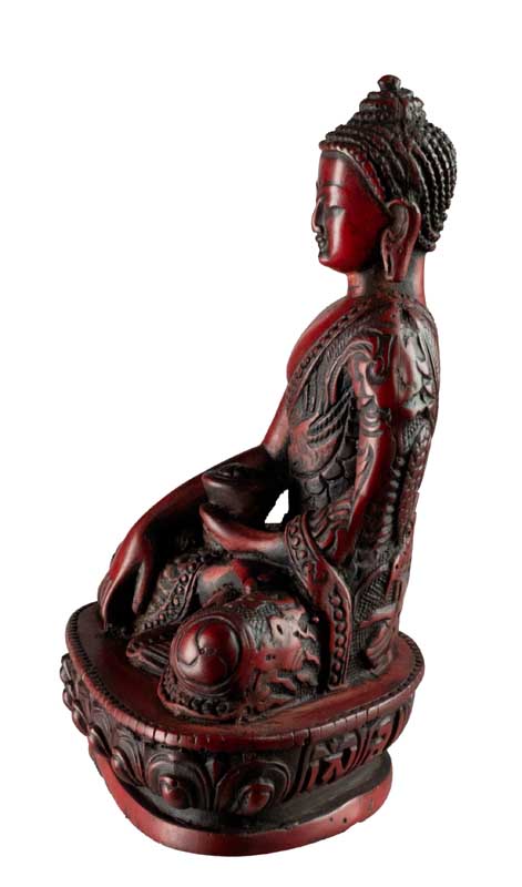 Statue Bouddha Sakyamuni Bhumisparsha Mudra – Résine bordeaux artisanale du Népal 13,5 cm