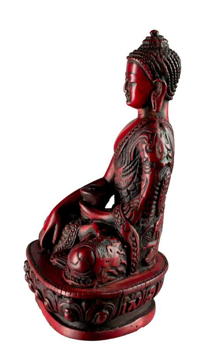 Statue Bouddha Sakyamuni Bhumisparsha Mudra – Résine bordeaux artisanale du Népal 13,5 cm