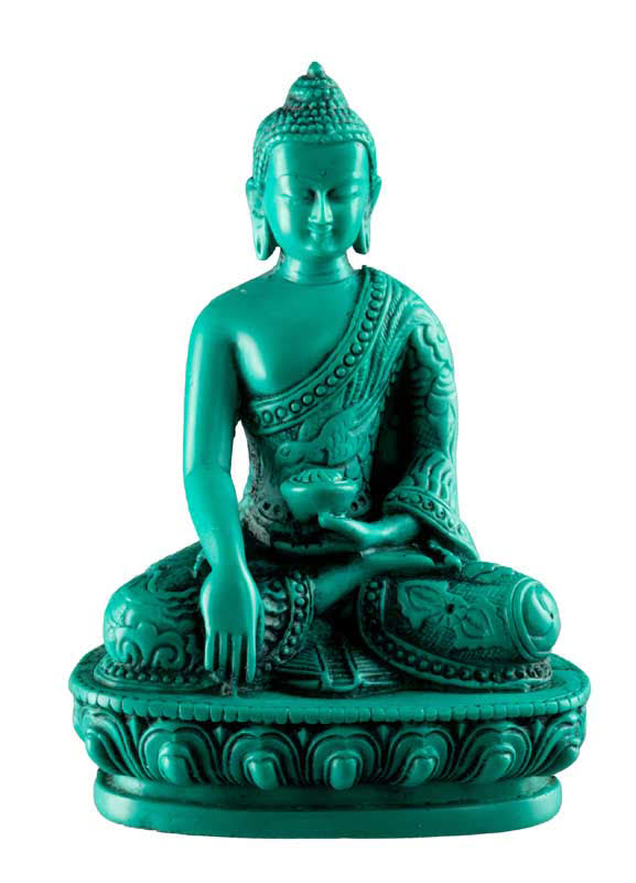 Statue Bouddha Shakyamuni Bhumisparsha Mudra en Résine Turquoise 13,5 cm – Artisanat Népalais