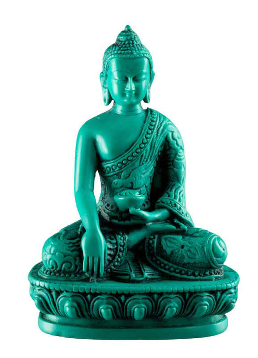 Statue Bouddha Shakyamuni Bhumisparsha Mudra en Résine Turquoise 13,5 cm – Artisanat Népalais