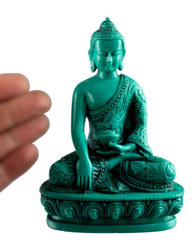 Statue Bouddha Shakyamuni Bhumisparsha Mudra en Résine Turquoise 13,5 cm – Artisanat Népalais