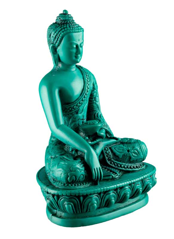 Statue Bouddha Shakyamuni Bhumisparsha Mudra en Résine Turquoise 13,5 cm – Artisanat Népalais