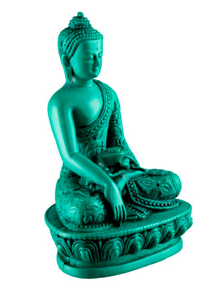 Statue Bouddha Shakyamuni Bhumisparsha Mudra en Résine Turquoise 13,5 cm – Artisanat Népalais