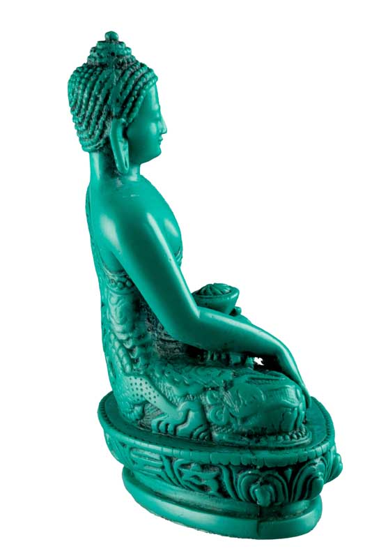 Statue Bouddha Shakyamuni Bhumisparsha Mudra en Résine Turquoise 13,5 cm – Artisanat Népalais