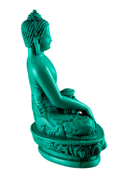 Statue Bouddha Shakyamuni Bhumisparsha Mudra en Résine Turquoise 13,5 cm – Artisanat Népalais