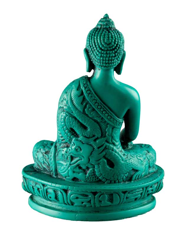 Statue Bouddha Shakyamuni Bhumisparsha Mudra en Résine Turquoise 13,5 cm – Artisanat Népalais