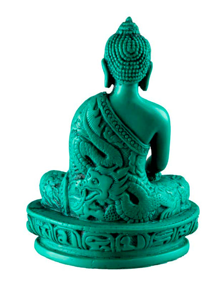 Statue Bouddha Shakyamuni Bhumisparsha Mudra en Résine Turquoise 13,5 cm – Artisanat Népalais