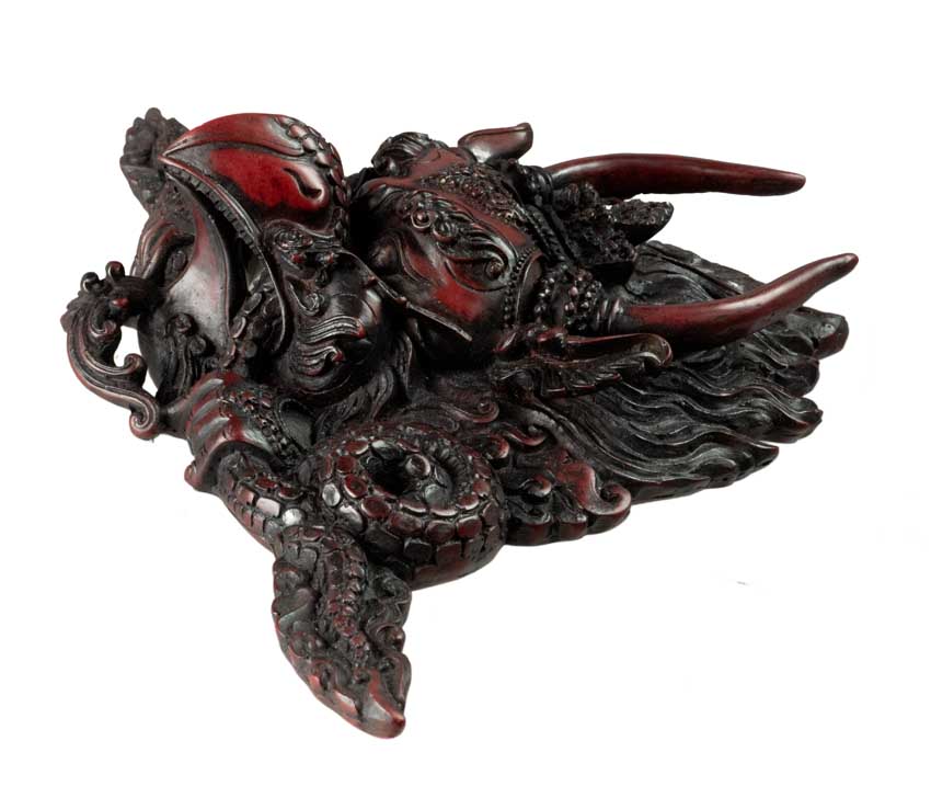 Masque Garuda en Résine Bordeaux 25,5 cm – Décoration Murale Népal