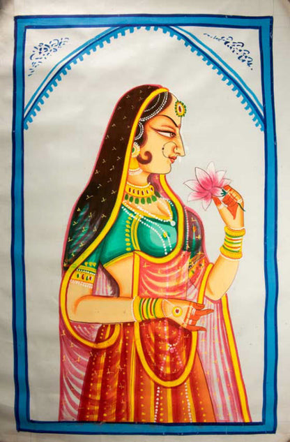 Peinture Pichwai Moghole Indienne – Portrait Princesse Maharani