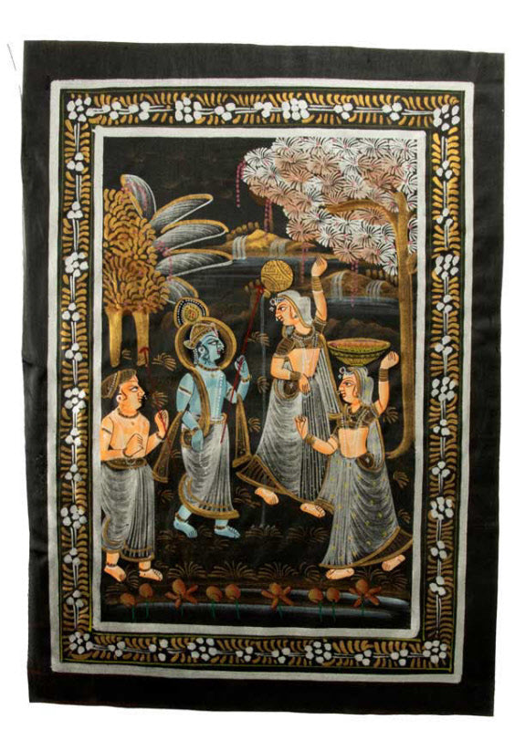 Peinture Moghole Radha et Krishna 27 cm – Artisanat Indien Fait Main
