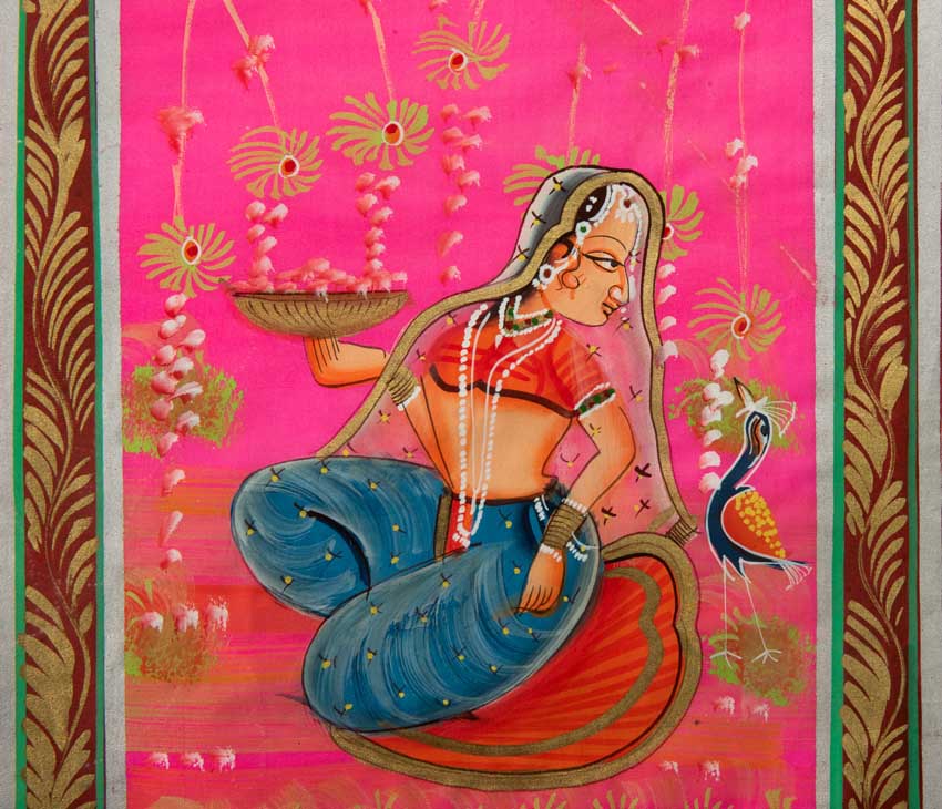Peinture Rajput Miniature Art Mughal Inde : Princesse Maharani 31 cm