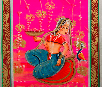 Peinture Rajput Miniature Art Mughal Inde : Princesse Maharani 31 cm