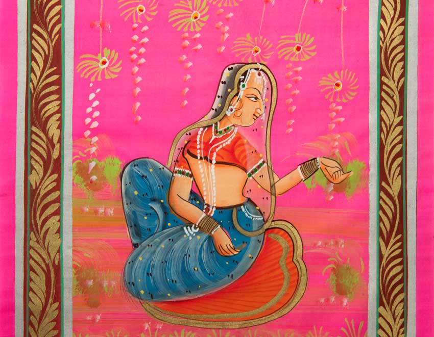 Peinture Rajput Miniature Art Mughal Inde : Princesse Maharani 31 cm
