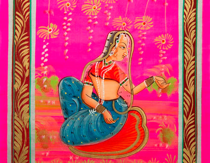 Peinture Rajput Miniature Art Mughal Inde : Princesse Maharani 31 cm