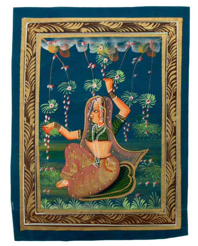 Peinture Rajput Miniature Art Mughal Inde : Princesse Maharani 31 cm