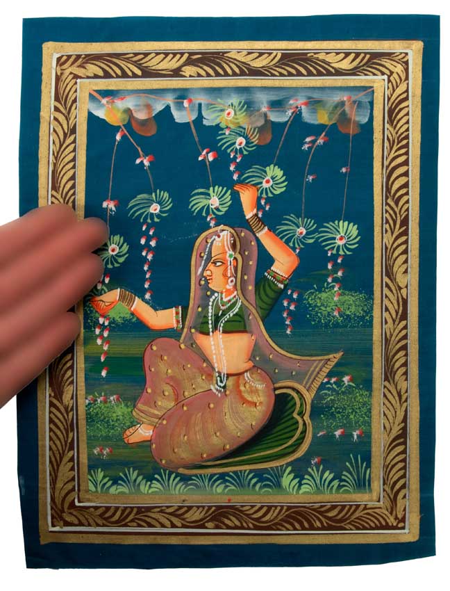 Peinture Rajput Miniature Art Mughal Inde : Princesse Maharani 31 cm